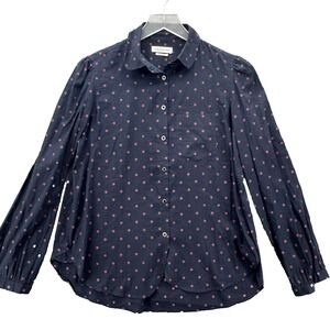 Isabel Marant Womens Etoile Polka Dot‎ Button Up Shirt Size 40  Navy Pink Cotton